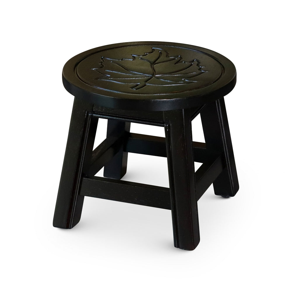 English Elm Carved Wooden Step Stool - Handcrafted Maple Leaf Design, Espresso Finish, Ideal For Home Décor & Kids B04660646