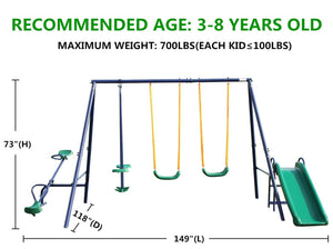 English Elm 4 Activity Steel A-frame Backyard Swing Set with Seesaw Slide and Glider for Kids W140860516