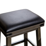 English Elm 30" Bar Stool, Weathered Gray Finish, Black Leather Seat