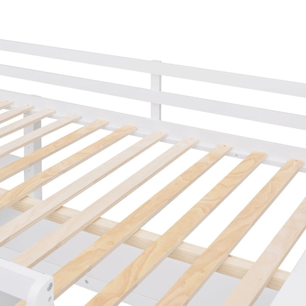 English Elm Full Size Pine Wood Loft Bed with Built-in Desk Shelves and Drawer Storage LT011529AAK