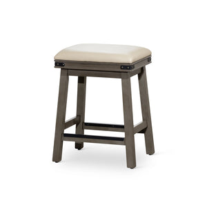 English Elm 24" Counter Stool Weathered Gray with French Gray Bonded Leather Seat, Hardwood Frame & Metal Accents B04660631