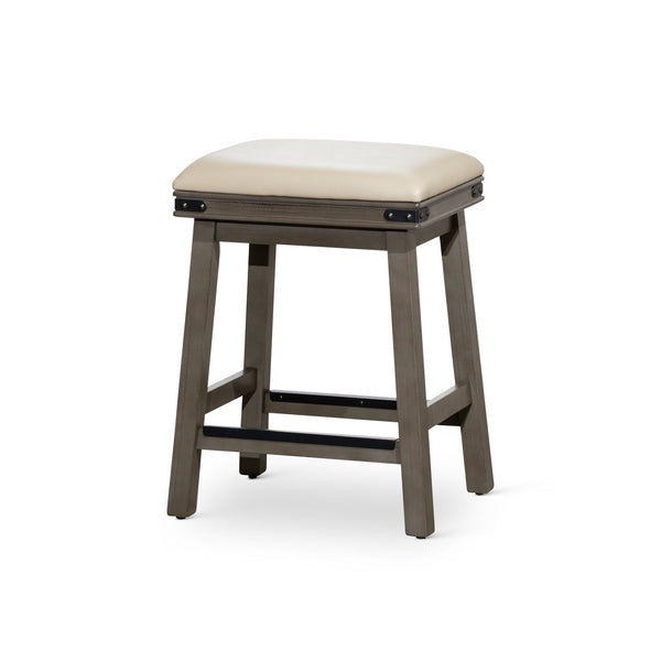 English Elm 24" Counter Stool Weathered Gray with French Gray Bonded Leather Seat, Hardwood Frame & Metal Accents B04660631