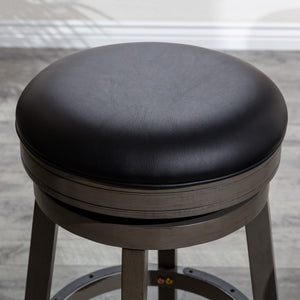 English Elm 24" Counter Stool, Weathered Gray, Black Leather Seat