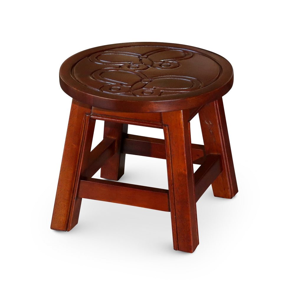 English Elm Carved Wooden Step Stool With Butterfly Design In Cherry - Charming Multi-Use Accent For Home Decor B04660639