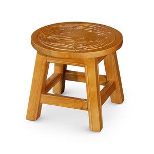 English Elm Carved Wooden Step Stool – Whimsical Floral Design, Durable Hardwood For Kids & Home Decor Use B04660641