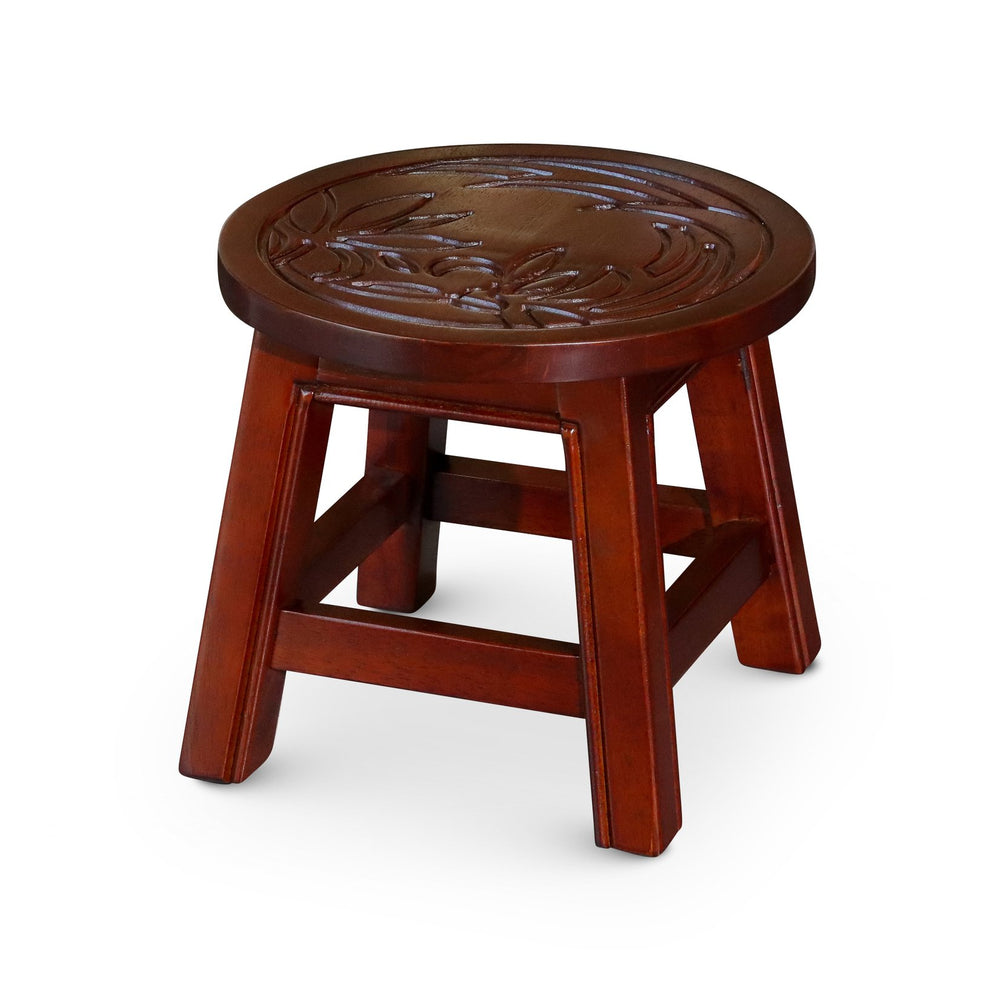 English Elm Carved Wooden Step Stool - Handcrafted Cherry Floral Design, Versatile Accent For Home Decor & Kids B04660649