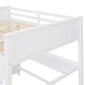 English Elm Full Size Pine Wood Loft Bed with Built-in Desk Shelves and Drawer Storage LT011529AAK
