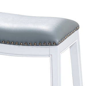 English Elm 30" Bar Height Saddle Stool with Bonded Leather Saddle Seat, Nailhead Trim & Hardwood Frame White B046109805