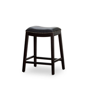 English Elm 24" Counter Stool Saddle Seat with Bonded Leather, Nailhead Trim, Metal Footplates & Solid Hardwood Frame Espresso B04660611