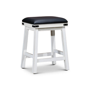 English Elm 24" Counter Stool Antique White with Black Bonded Leather Seat, Solid Hardwood Frame, Durable Design B04660622