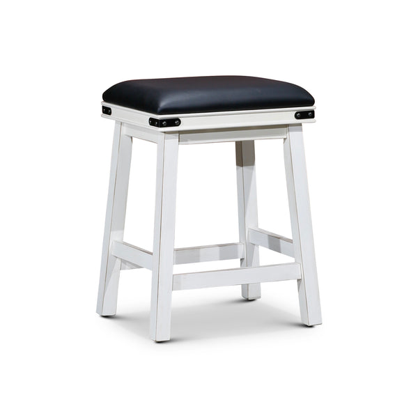 English Elm 24" Counter Stool Antique White with Black Bonded Leather Seat, Solid Hardwood Frame, Durable Design B04660622