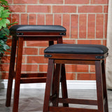 English Elm 24" Counter Stool, Espresso Finish, Black Leather Seat