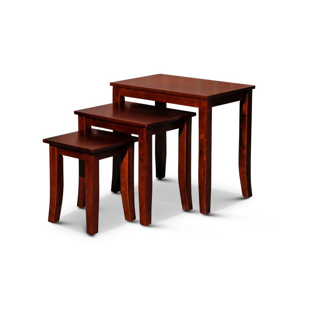 English Elm 3-Piece Nesting Table Set in Cherry - Space-Saving Tapered Legs, Durable Rubberwood & Birch Veneer Finish B04660621
