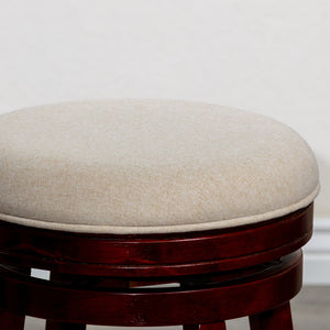 English Elm 24" Counter Swivel Stool Cherry Finish with Beige Padded Seat, Solid Hardwood Frame, 300 lb Capacity B04660662