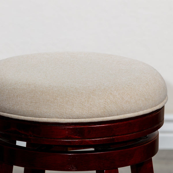 English Elm 30" Bar Stool Backless Swivel with Padded Charcoal Fabric Seat, Solid Hardwood Frame, Durable Design Cherry B04660663