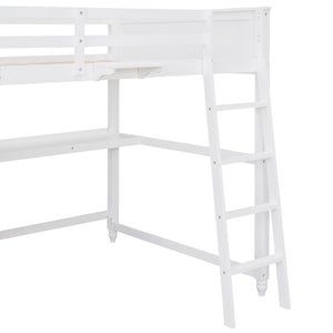 English Elm Full Size Pine Wood Loft Bed with Built-in Desk Shelves and Drawer Storage LT011529AAK