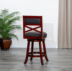 English Elm 24" Counter Height X-Back Swivel Stool with Padded Seat, Solid Hardwood Frame, Durable Swivel Mechanism Cherry B04660710