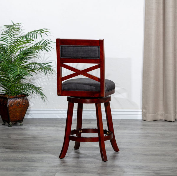 English Elm 24" Counter Height X-Back Swivel Stool with Padded Seat, Solid Hardwood Frame, Durable Swivel Mechanism Cherry B04660710