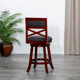 English Elm 30" Bar Height X-Back Swivel Stool, Stool, Cherry Finish, Charcoal Fabric Seat