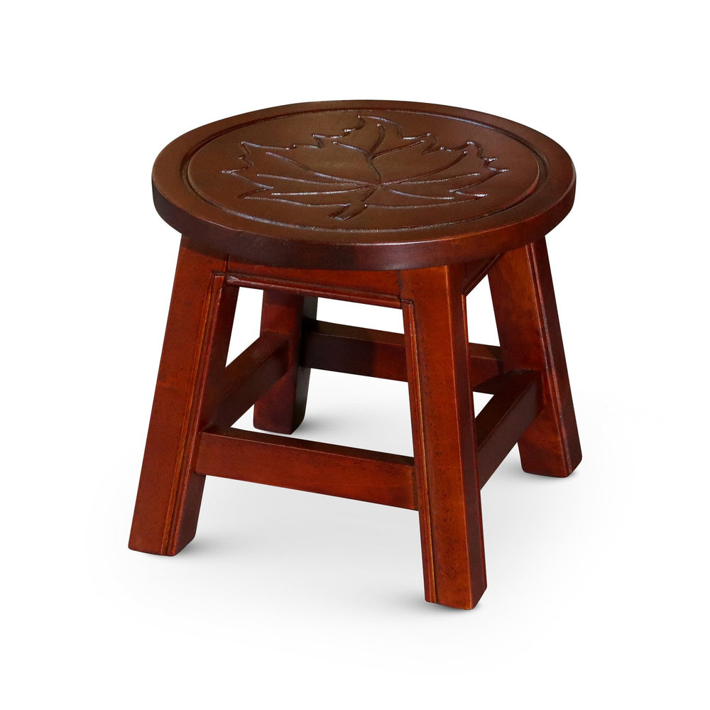 English Elm Carved Wooden Step Stool With Maple Leaf Motif – Stylish, Multi-Functional Accent For Any Room B04660645