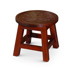 English Elm Carved Wooden Step Stool With Maple Leaf Motif – Stylish, Multi-Functional Accent For Any Room B04660645