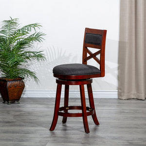 English Elm 30" Bar Height X-Back Swivel Stool - Cherry Finish, Charcoal Padded Seat, Perfect For Bars & Kitchens B04660711
