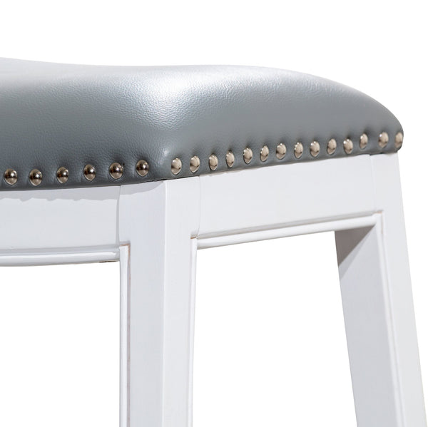 English Elm 30" Bar Stool Saddle Seat White with Black Bonded Leather, Nailhead Trim & Hardwood Frame B04682772