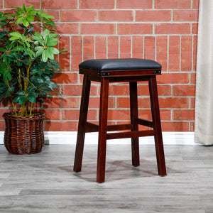 English Elm 30" Bar Stool, Espresso Finish, Black Leather Seat