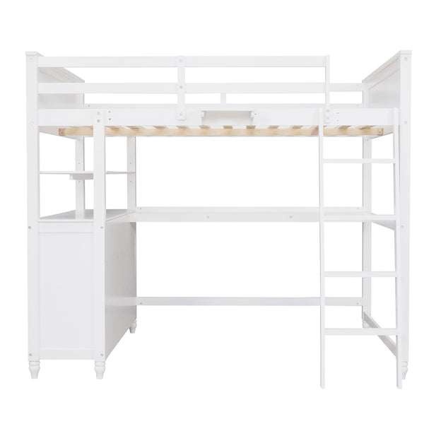 English Elm Full Size Pine Wood Loft Bed with Built-in Desk Shelves and Drawer Storage LT011529AAK