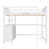 Hearth and Haven Young Full Size Loft Bed with Desk, Cabinet and Shelves, White LT011529AAK