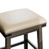 English Elm 24" Counter Stool, Weathered Gray Finish, French Gray Leather Seat