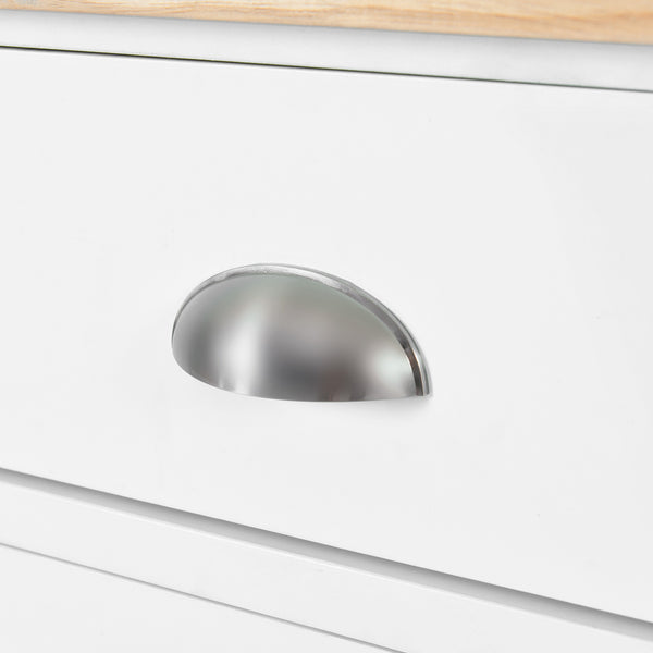 English Elm Kitchen Cart with Drop-Leaf Rubberwood Countertop, Sliding Barn Door, Locking Wheels & Storage Space White SK000001AAW