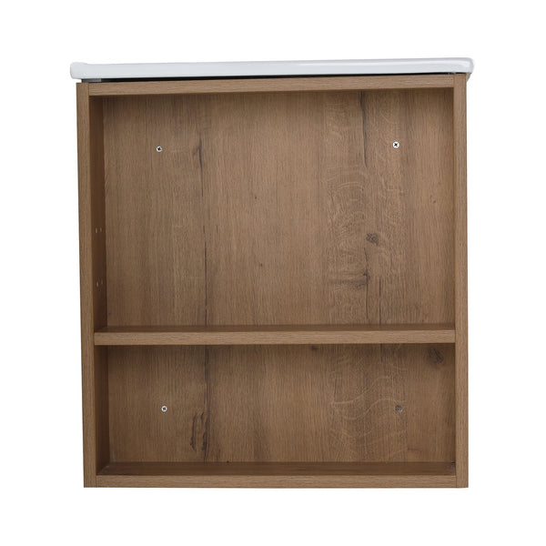 English Elm 30 Inch Bathroom Vanity With Adjustable Open Shelf & Modern White Ceramic Basin For Easy Assembly W999S00003