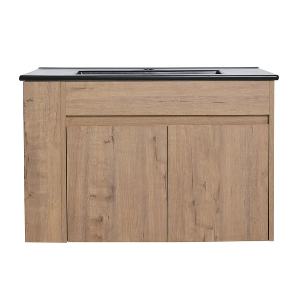 English Elm 30 Inch Bathroom Vanity - Modern Black Ceramic Basin With Adjustable Open Shelf For Small Spaces W999S00004