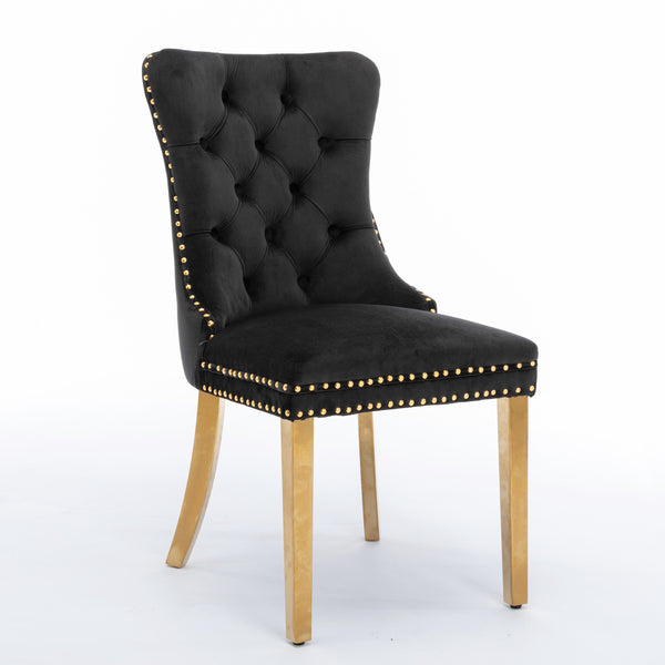 English Elm A&A Velvet Tufted Dining Chair with Nailhead Trim and Chrome Plated Legs — Modern Luxe Seating Black W114352493