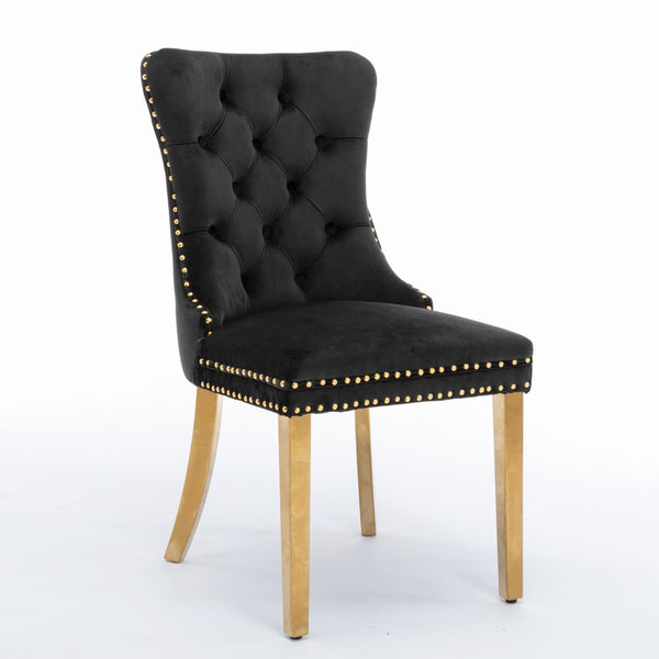 English Elm A&a Tufted Velvet Dining Chair with Nailhead Trim and Gold Polished Steel Legs W1143P452843