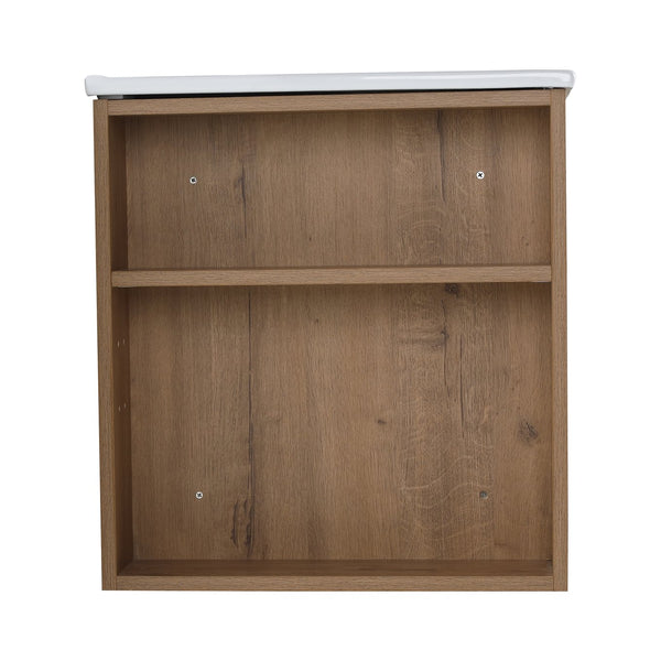 English Elm 30 Inch Bathroom Vanity With Adjustable Open Shelf & Modern White Ceramic Basin For Easy Assembly W999S00003