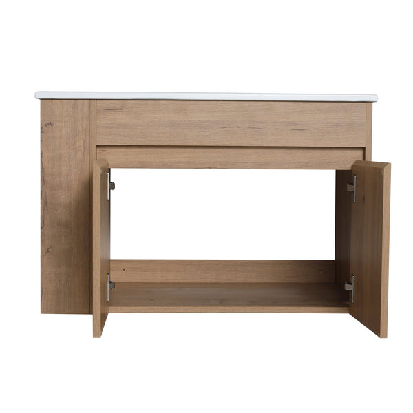 English Elm 30 Inch Bathroom Vanity With Adjustable Open Shelf & Modern White Ceramic Basin For Easy Assembly W999S00003