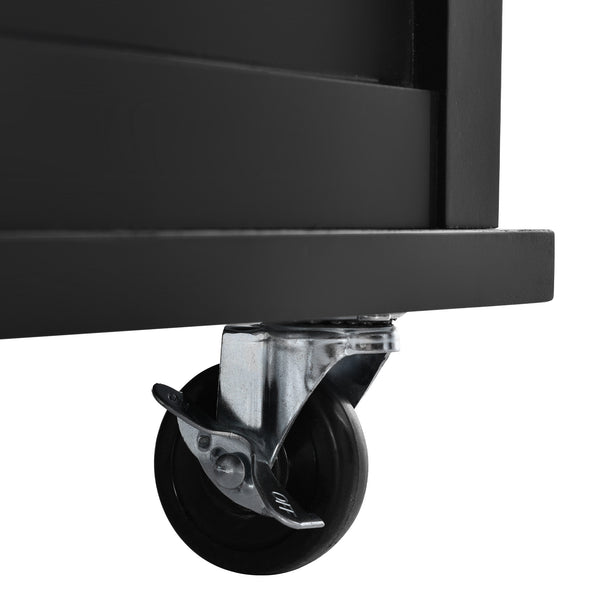 English Elm Kitchen Cart with Drop-Leaf Rubberwood Countertop, Sliding Barn Door, Locking Wheels & Storage Space Black SK000001AAB