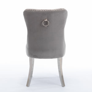 English Elm A&A Velvet Tufted Dining Chair with Nailhead Trim and Chrome Plated Legs — Modern Luxe Seating Gray W114352491