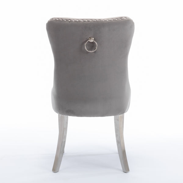 English Elm A&A Velvet Tufted Dining Chair with Nailhead Trim and Chrome Plated Legs — Modern Luxe Seating Gray W114352491