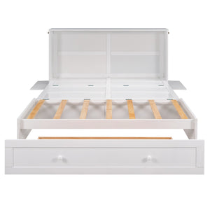 English Elm Queen Mobile Murphy Bed with Drawer & Side Shelves, Space-Saving White Wall Bed for Guests (Queen) GX000317AAK-1