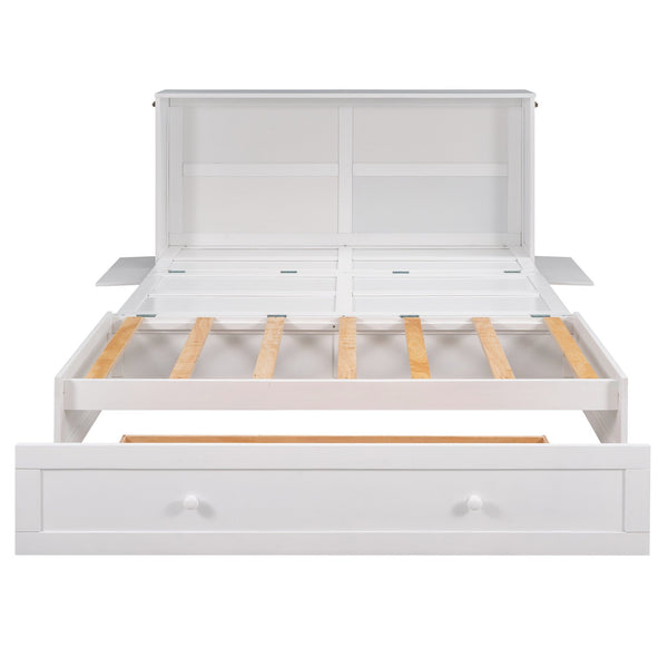 English Elm Queen Mobile Murphy Bed with Drawer & Side Shelves, Space-Saving White Wall Bed for Guests (Queen) GX000317AAK-1