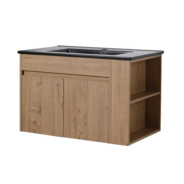 English Elm 30 Inch Bathroom Vanity - Modern Black Ceramic Basin With Adjustable Open Shelf For Small Spaces W999S00004