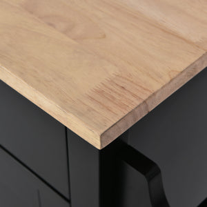 English Elm Kitchen Cart with Drop-Leaf Rubberwood Countertop, Sliding Barn Door, Locking Wheels & Storage Space Black SK000001AAB