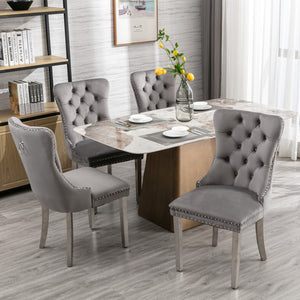 English Elm A&A Modern Nikki Collection Tufted Velvet Dining Chair with Nailhead Trim and Chrome Legs, Set of 2 Gray W114352491