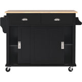 Hearth and Haven Megan Kitchen Cart on 4 Wheels with Drop Leaf Countertop, Storage Cabinet and 2 Drawers, Black SK000001AAB