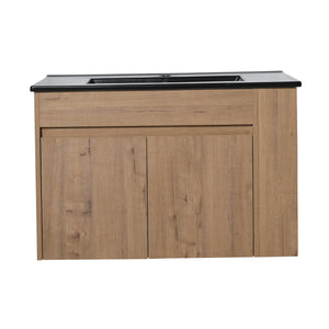 English Elm 30 Inch Bathroom Vanity - Modern Black Ceramic Basin With Adjustable Open Shelf For Small Spaces W999S00004