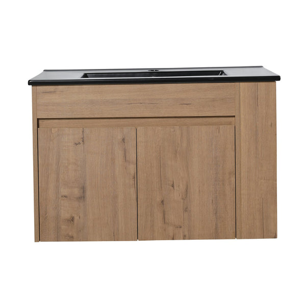 English Elm 30 Inch Bathroom Vanity - Modern Black Ceramic Basin With Adjustable Open Shelf For Small Spaces W999S00004