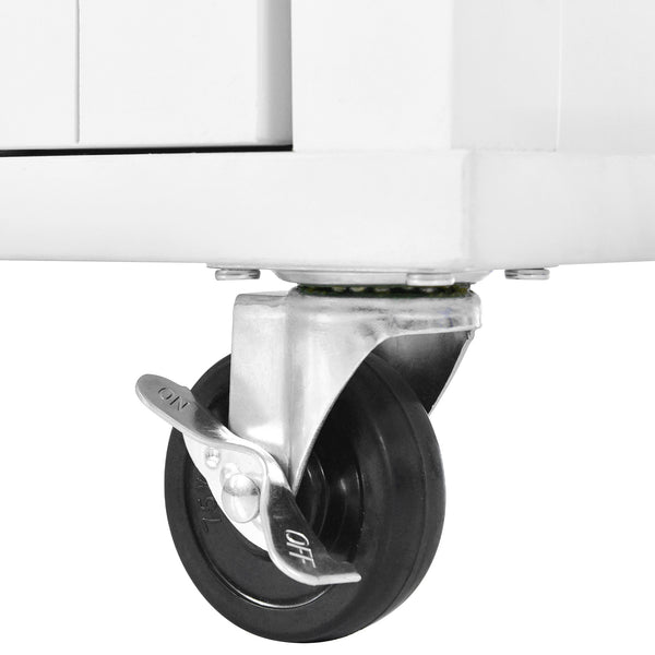 English Elm Kitchen Cart with Drop-Leaf Rubberwood Countertop, Sliding Barn Door, Locking Wheels & Storage Space White SK000001AAW